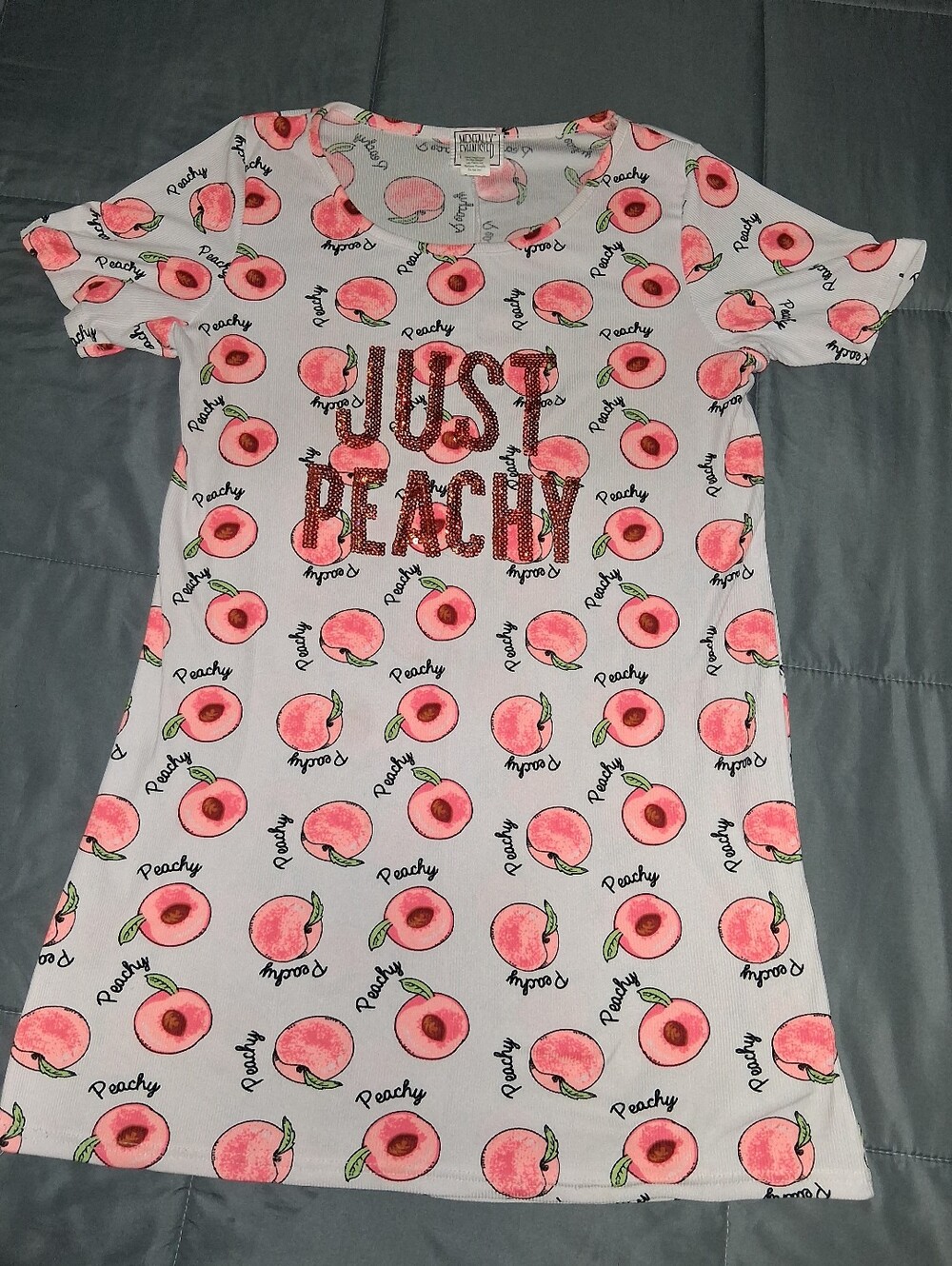 Mentally Exhausted Sequined "Just Peachy" Graphic Night Gown/ Night Shirt Size M